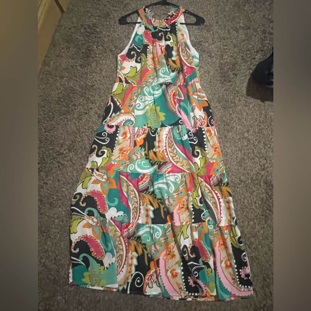 THML Pink and Green Tiered Halter Sundress